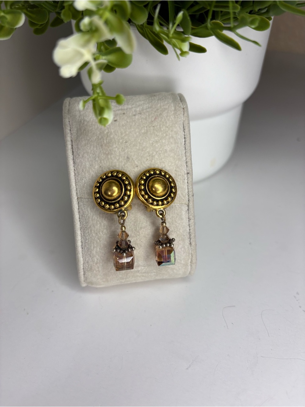Vintage Brass Drop Earrings Boho Statement Dangle Retro Artisan Jewelry